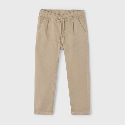 Beige pants with a drawstring on a white background