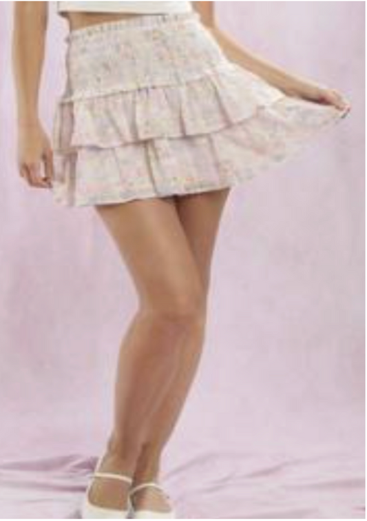 Pink Floral Tiered Skirt