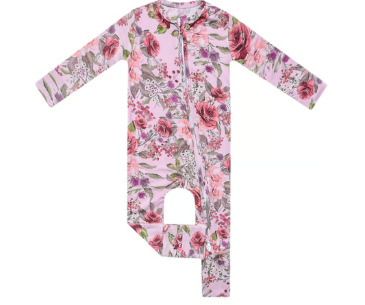 Floral-patterned baby onesie on a white background