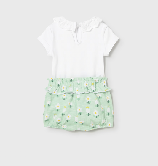 Green Floral Shorts Set