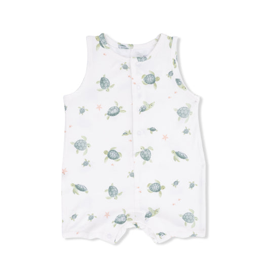 Baby romper with turtle pattern on a white background