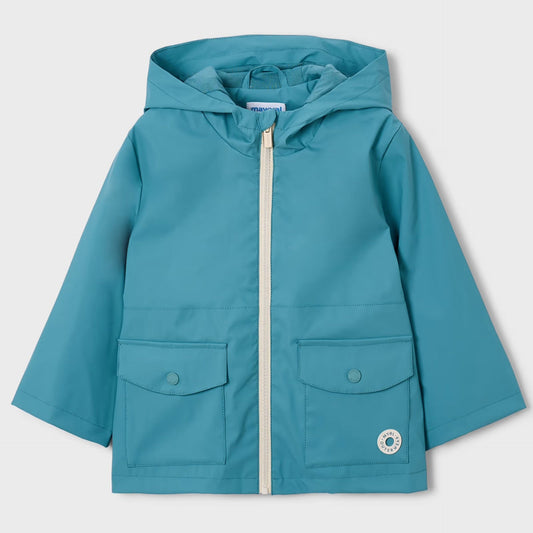 Jade green zip-up hooded rain jacket