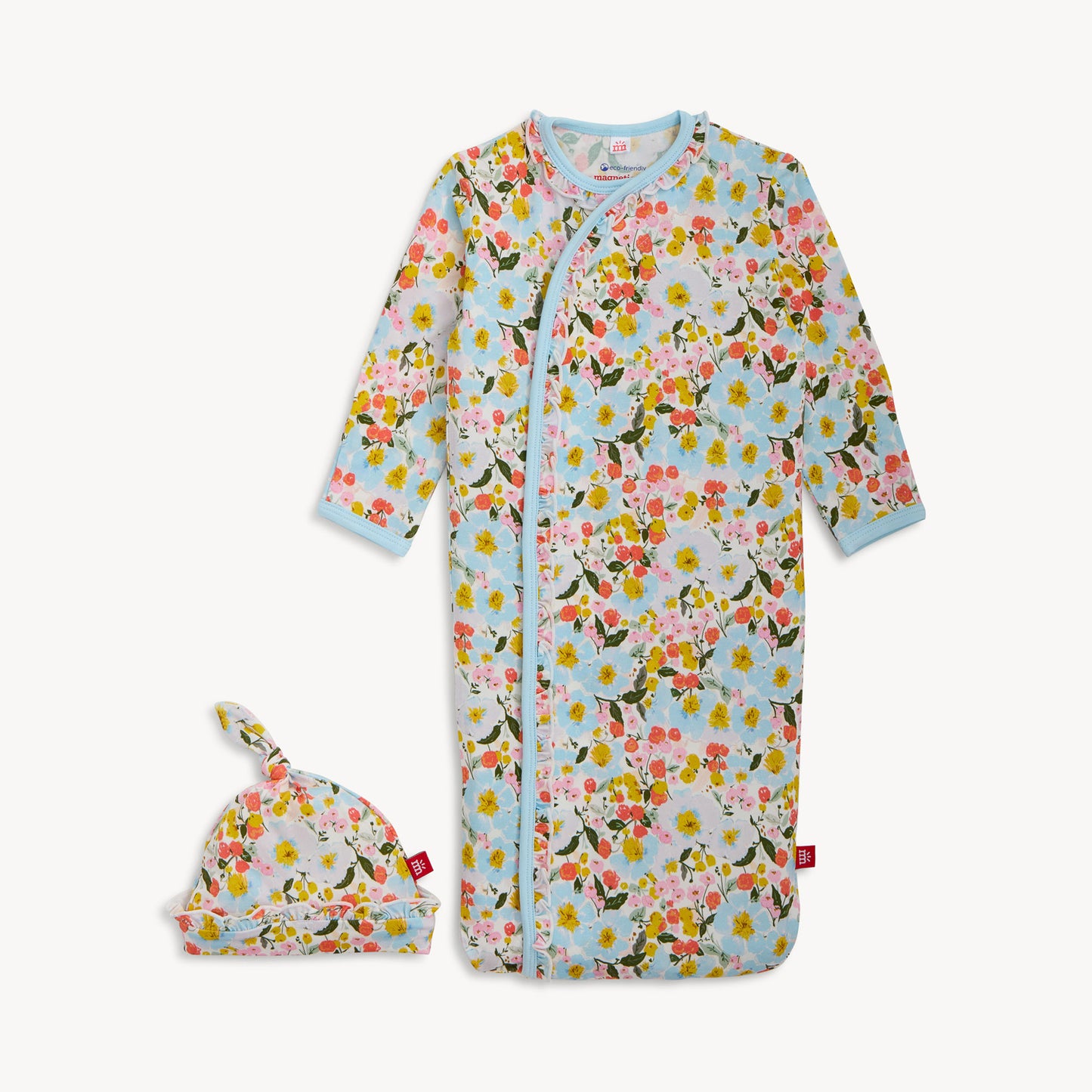 Floral baby gown and hat set