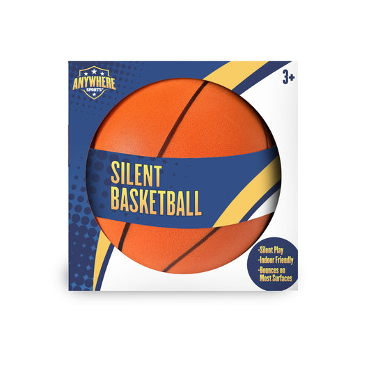 Silent basketball in packaging with 'Anywhere Sports' branding