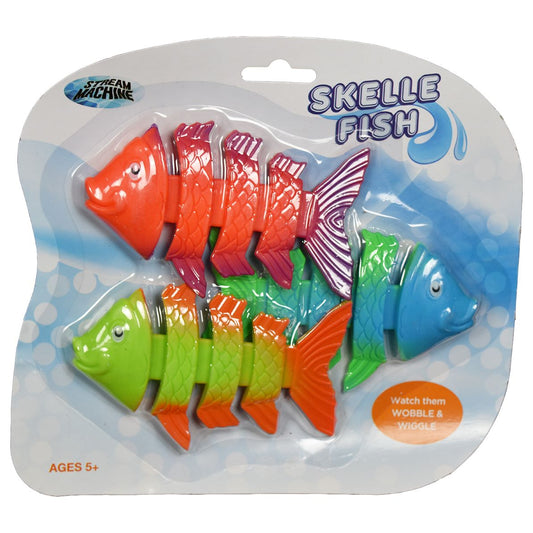 Packaged toy fish with colorful design on a white background