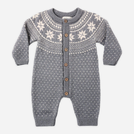 Rylee and Cru Slate Fair Isle Romper, a long sleeve sweater knit baby romper