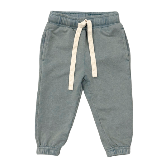 Gray boys jogger with a white tie string.