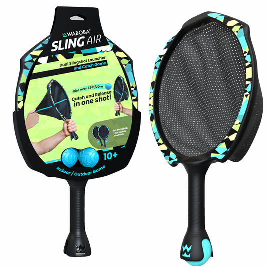 Waboba Sling Air dual slingshot launcher and catch game with packaging on a white background