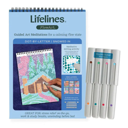 Relaxing winter dot-by-letter activity pad with markers