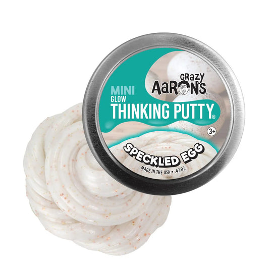 Crazy Aaron's Thinking Putty Speckled Egg with tin lid on a white background
