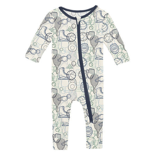 Baby footie with sports pattern on a white background