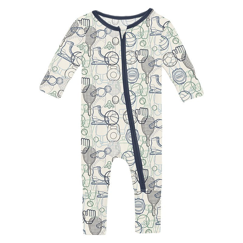 Baby footie with sports pattern on a white background