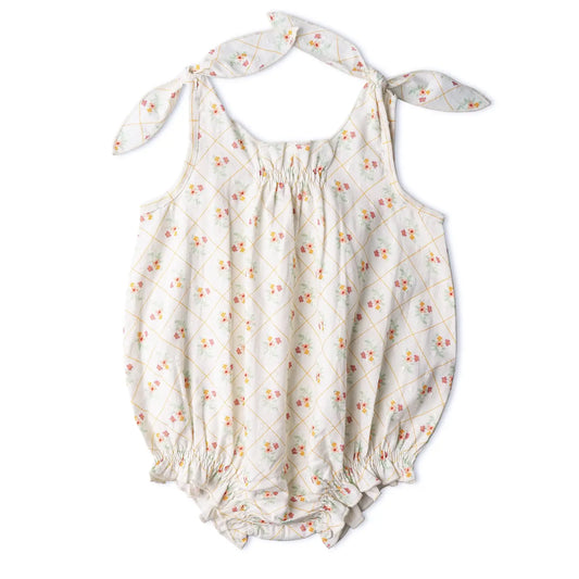 Floral baby romper with tie straps
