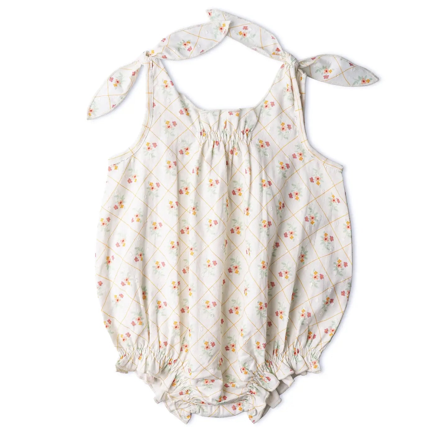 Floral baby romper with tie straps