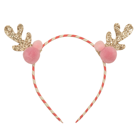 Gold Glitter Reindeer Headband Festive Christmas Kids Accessory