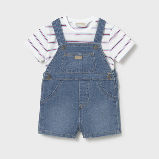 Baby Boys Set with striped shirt and denim overalls