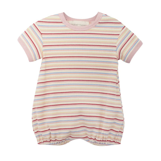 Striped baby romper on a white background