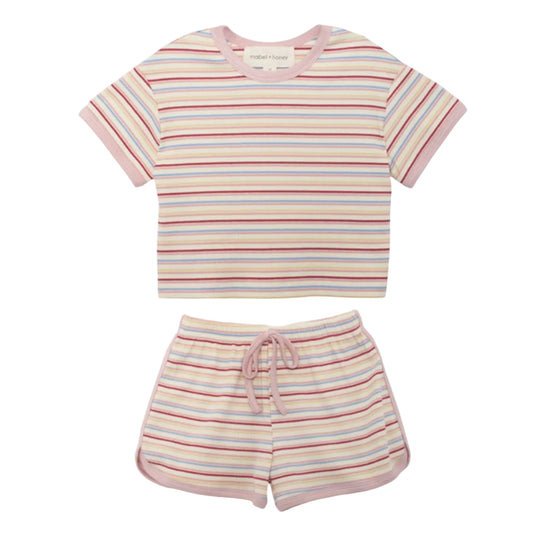 Striped shirt and shorts set on a white background