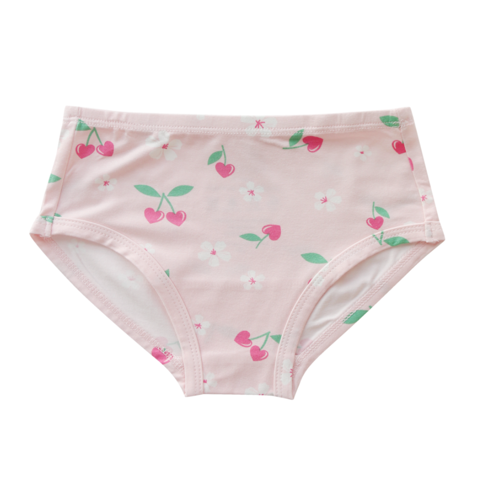 Pink children's underwear with cherry pattern