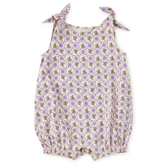 purple floral tile patterned tie shoulder bubble