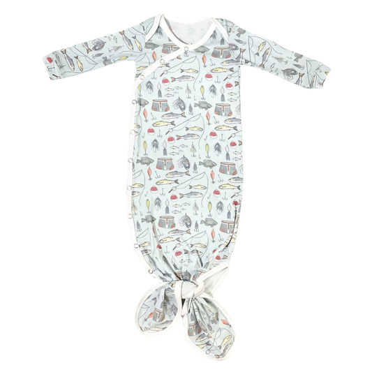 Light blue baby knotted gown with fishing print