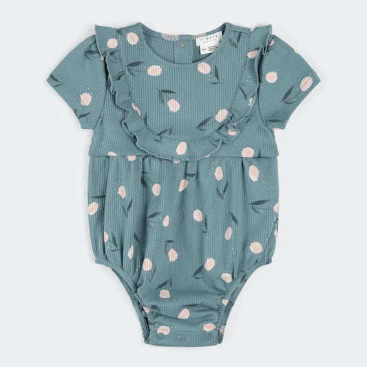 Teal ribbed onesie with tulip patter
