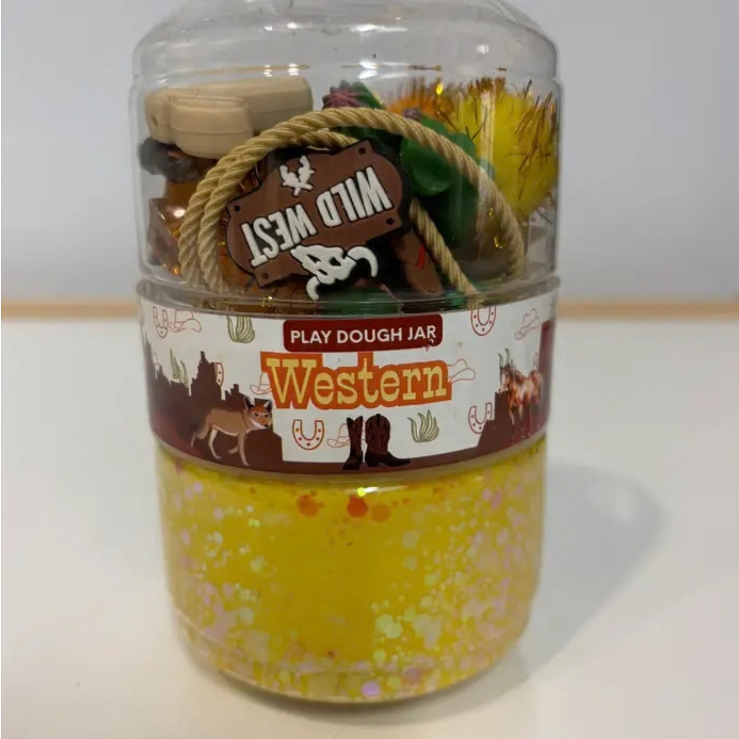 Western Play Dough Jar with Cowboy-Themed Accessories