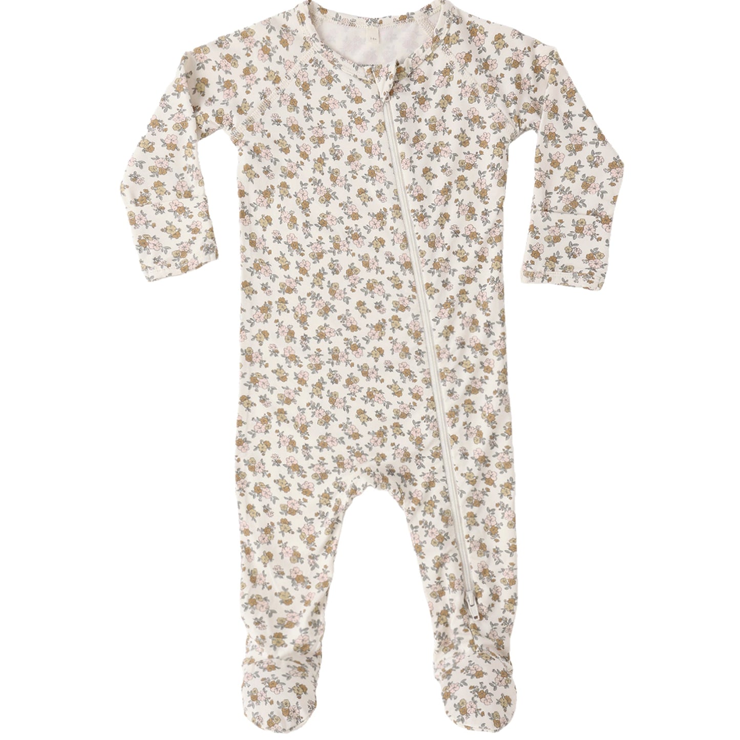 Floral-patterned baby footie with zip closure
