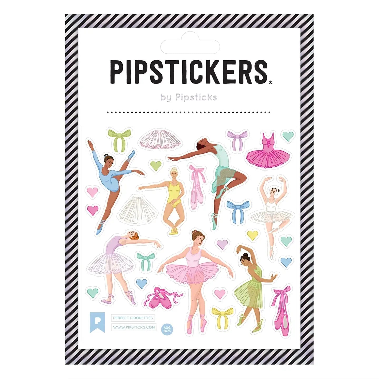 Packaging of PipStickers with ballerina designs on a white background
