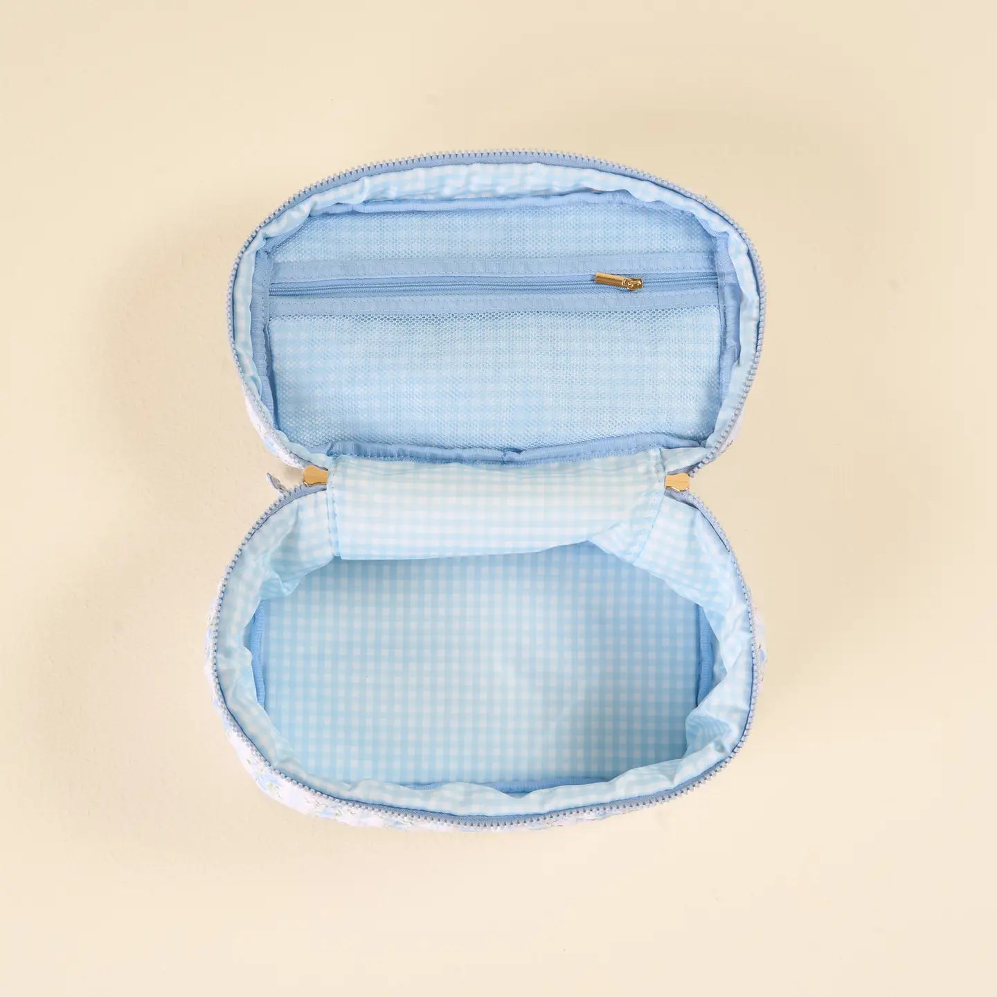 Petal Blue Quilted Cosmetic Bag