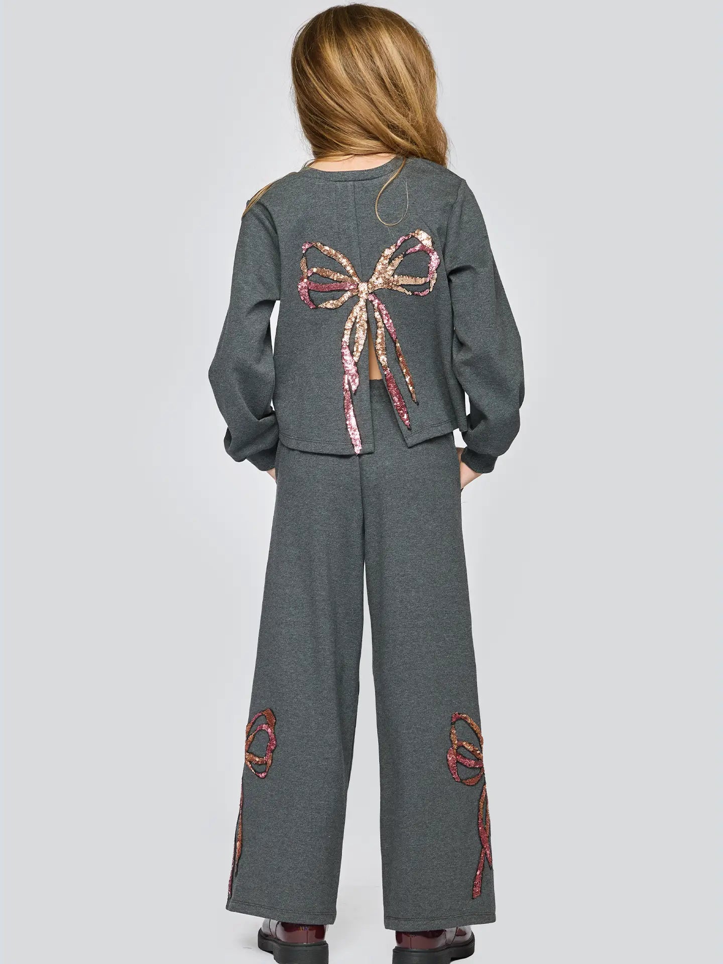 Back Slit Sequin Bow Sweatshirt