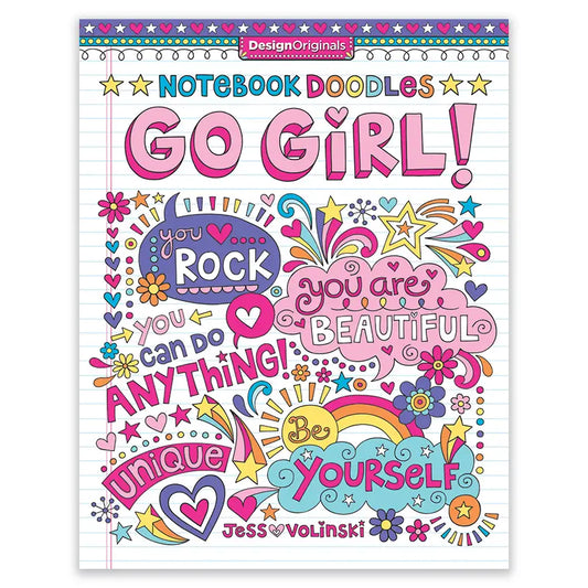 Notebook cover with colorful text and graphics on a white background
