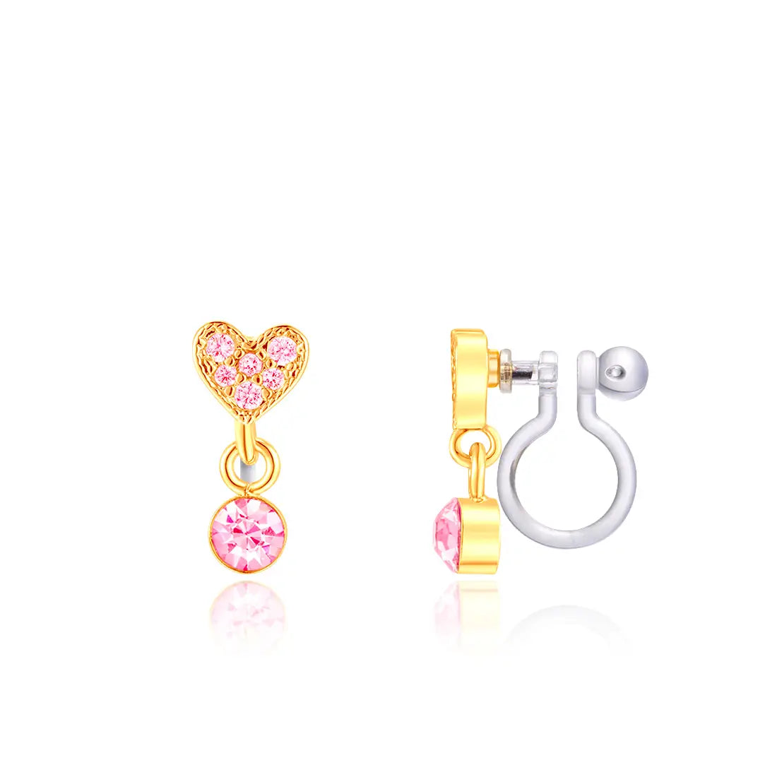 Heart Pink CZ Dangle Earrings