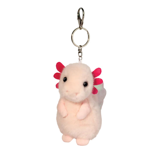 stuffed pink axolotl on keychain