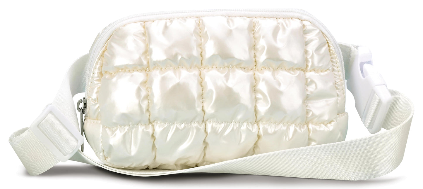Pearl White Puffer Belt Bag