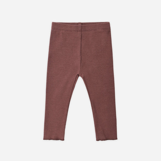 Baby wearing Quincy Mae Black Cherry ribbed leggings