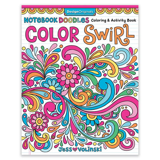 Color Swirl coloring book by Jess Volinski with colorful doodles on a white background