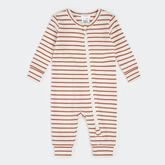 White and caramel stripe zip pajama