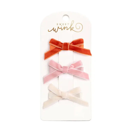 Mini Fall Velvet Bow Clip Set