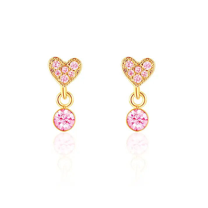 Heart Pink CZ Dangle Earrings