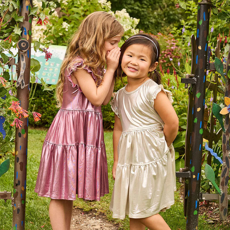 Champagne Lame Polly Dress 150 GIRLS APPAREL 2-8 Pink Chicken 