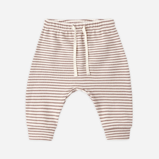 Baby wearing Quincy Mae Cocoa Stripe drawstring pants
