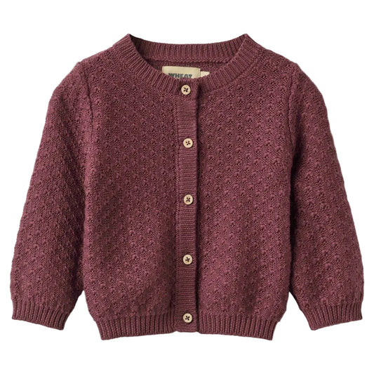 Eggplant knit cardigan for girls on a white background