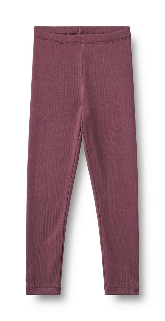 Eggplant ribbed leggings for girls on a white background