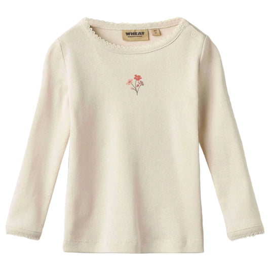 Eggshell bouquet print long-sleeve tee for baby on a white background