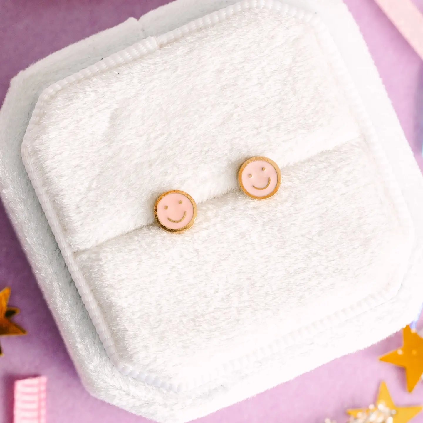 Tiny Pink Smiley Earrings