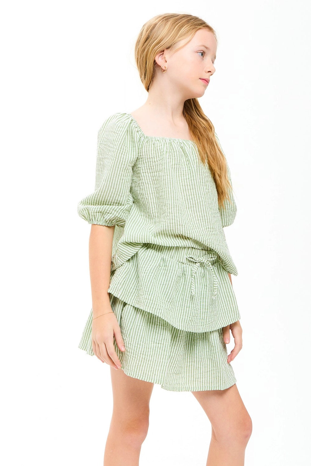 Green Striped Ruffle Skort