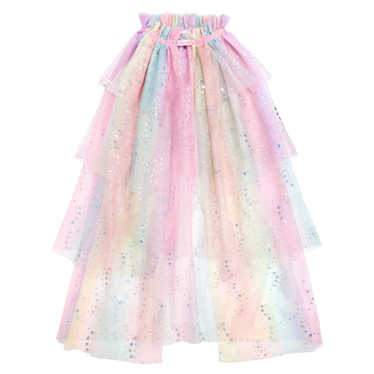 Pastel rainbow dress with star pattern on a white background