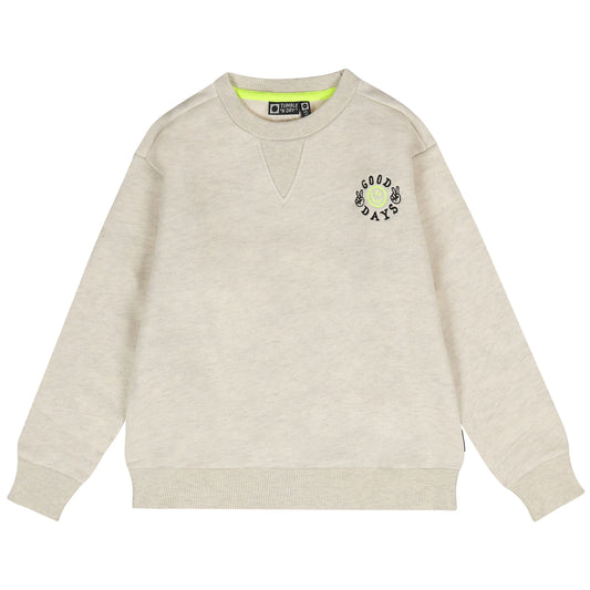 Beige sweatshirt with 'Good Days' logo on a white background