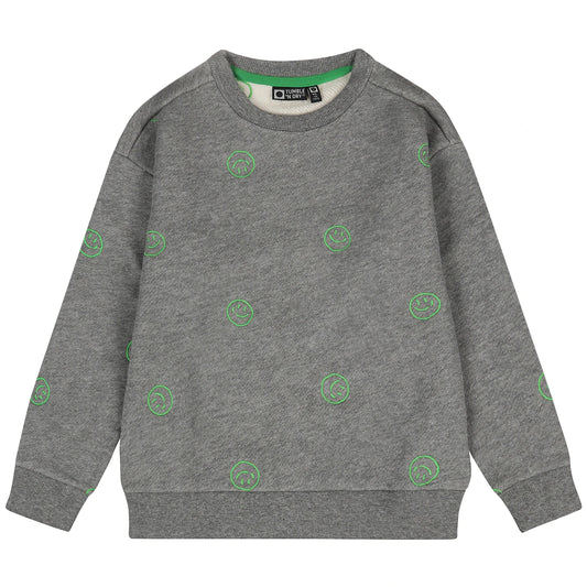 Gray sweatshirt with green patterns on a white background